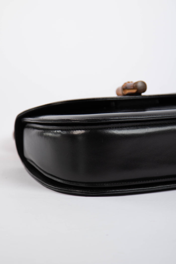Vintage Gucci Black Leather & Bamboo Top Handle Bag