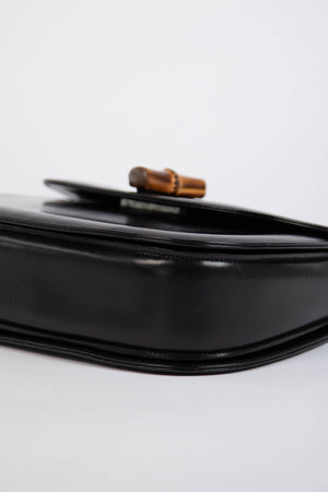 Vintage Gucci Black Leather & Bamboo Top Handle Bag