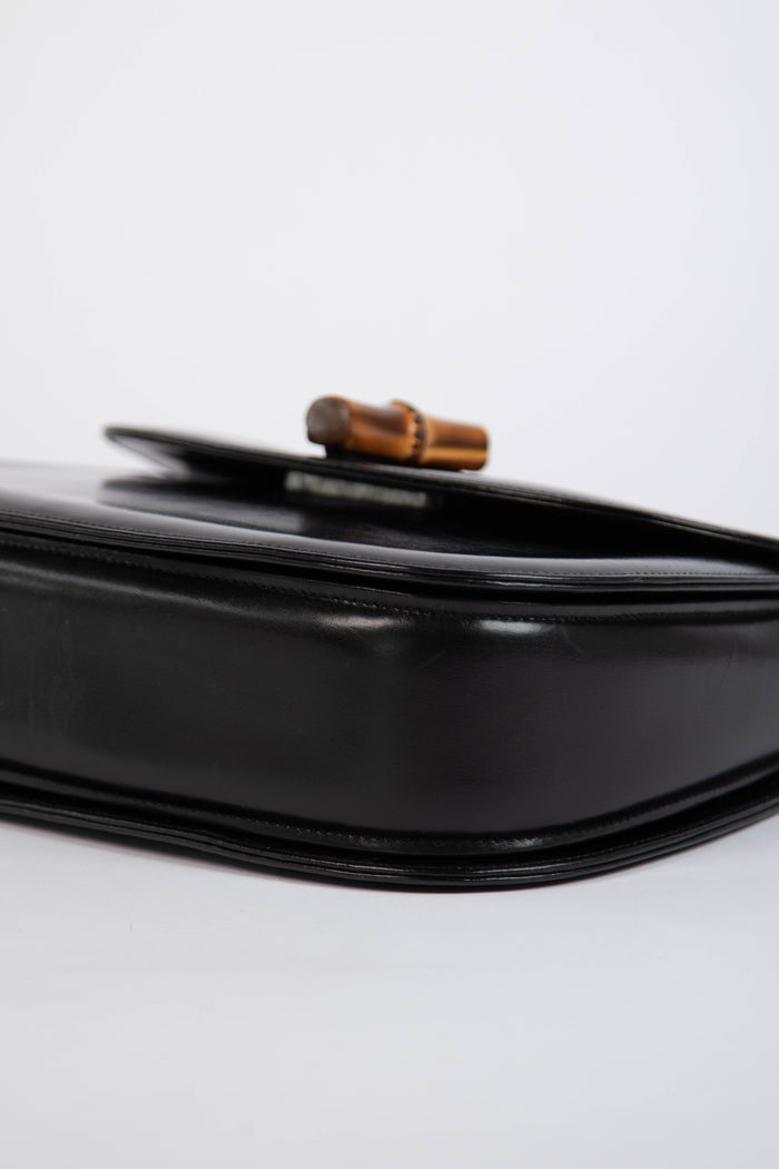 Vintage Gucci Black Leather & Bamboo Top Handle Bag