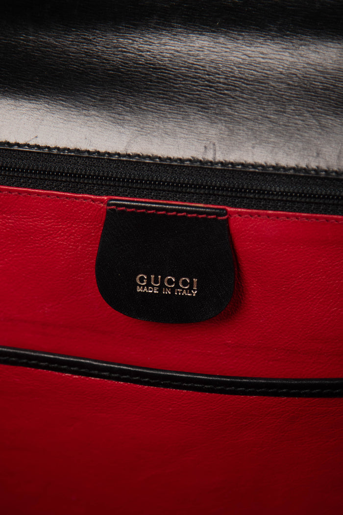 Vintage Gucci Black Leather & Bamboo Top Handle Bag