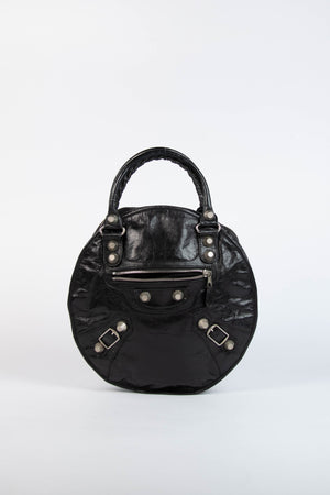 2000s Balenciaga Black Leather Motorcycle Sphere Bag