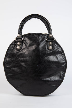 2000s Balenciaga Black Leather Motorcycle Sphere Bag