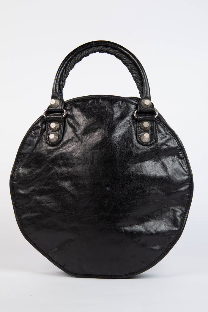 2000s Balenciaga Black Leather Motorcycle Sphere Bag