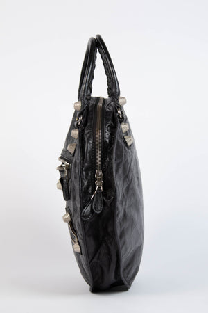2000s Balenciaga Black Leather Motorcycle Sphere Bag
