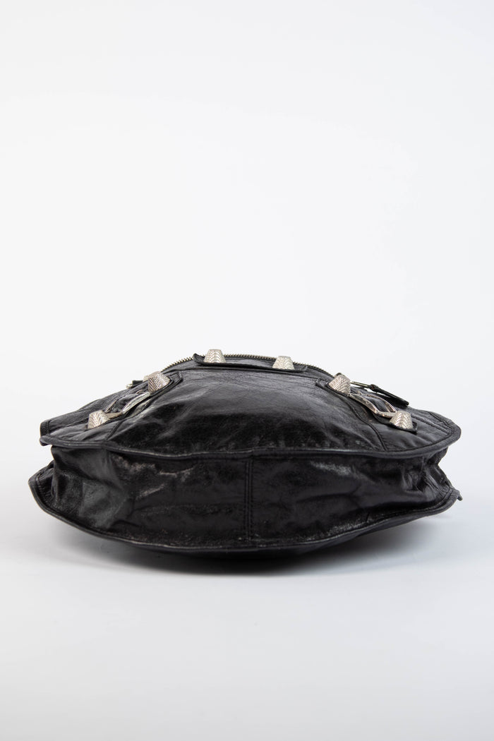 2000s Balenciaga Black Leather Motorcycle Sphere Bag