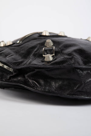 2000s Balenciaga Black Leather Motorcycle Sphere Bag