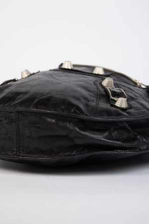 2000s Balenciaga Black Leather Motorcycle Sphere Bag