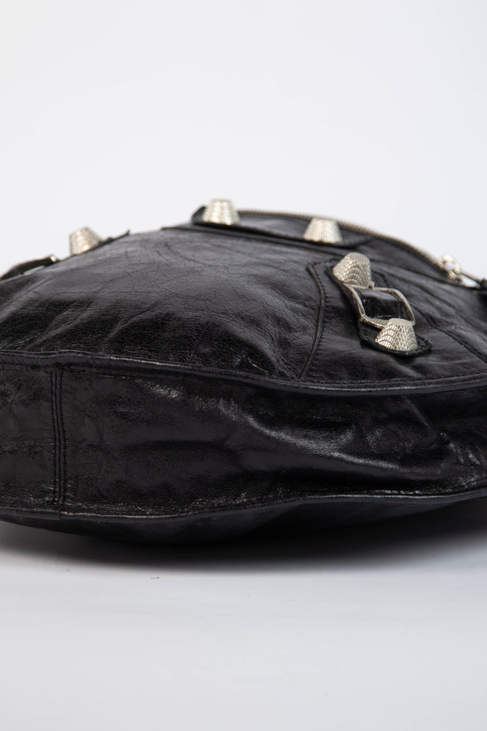 2000s Balenciaga Black Leather Motorcycle Sphere Bag