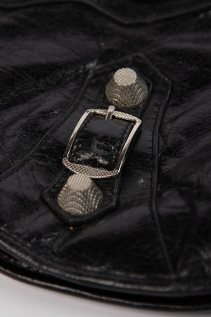 2000s Balenciaga Black Leather Motorcycle Sphere Bag