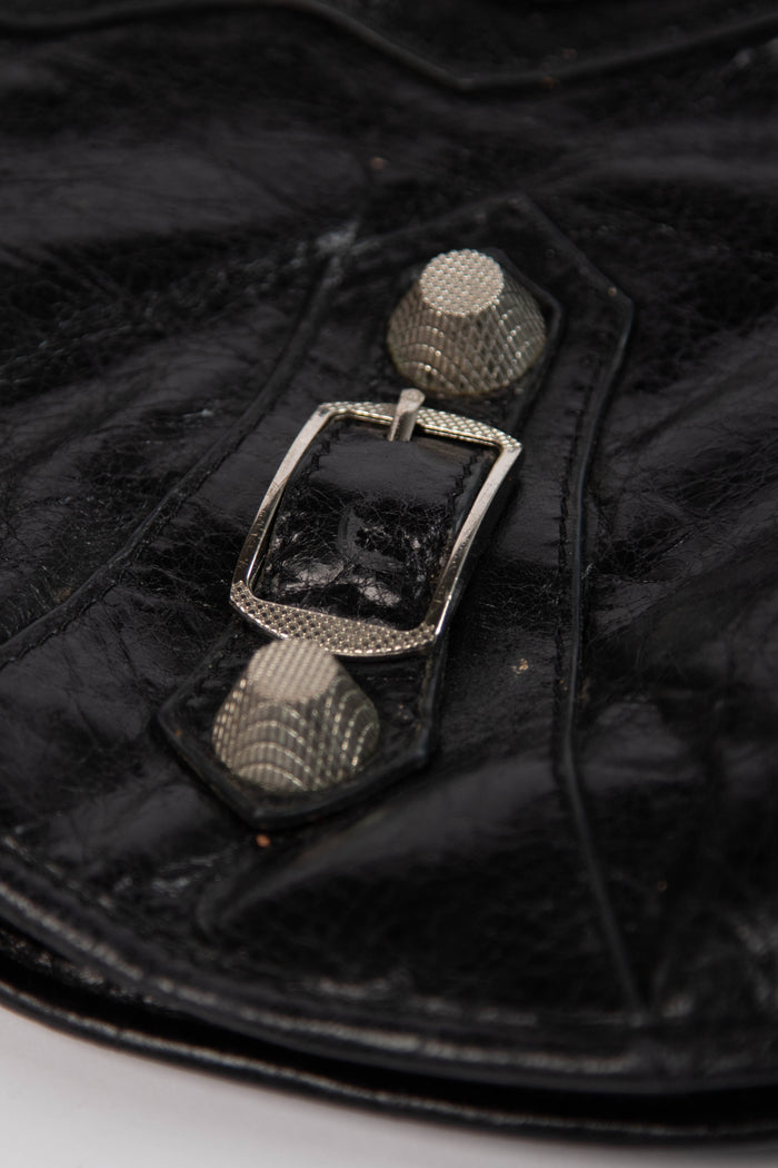 2000s Balenciaga Black Leather Motorcycle Sphere Bag
