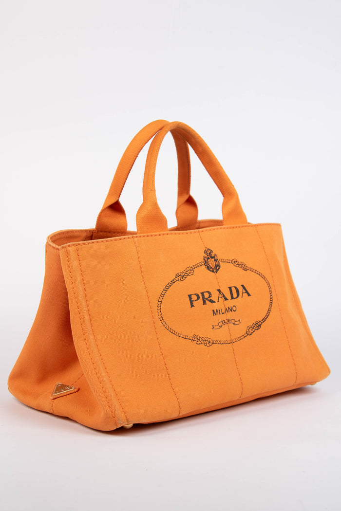 2010s Prada Orange Canvas Large Canapa Tote Bag