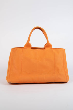 2010s Prada Orange Canvas Large Canapa Tote Bag