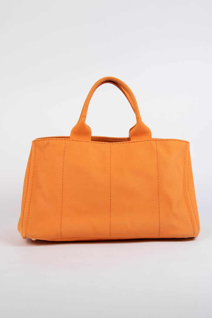 2010s Prada Orange Canvas Large Canapa Tote Bag
