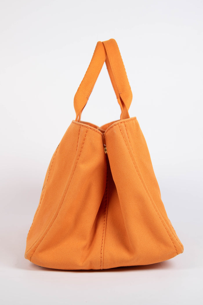 2010s Prada Orange Canvas Large Canapa Tote Bag