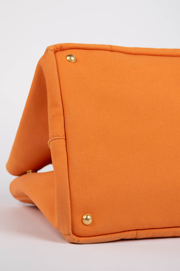 2010s Prada Orange Canvas Large Canapa Tote Bag