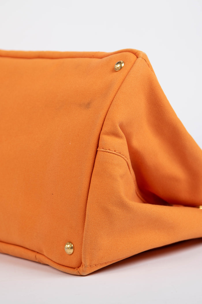 2010s Prada Orange Canvas Large Canapa Tote Bag