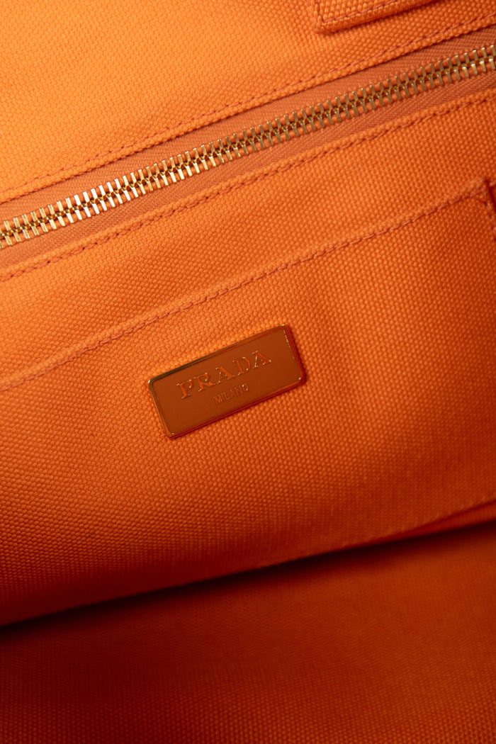 2010s Prada Orange Canvas Large Canapa Tote Bag