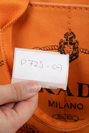 2010s Prada Orange Canvas Large Canapa Tote Bag