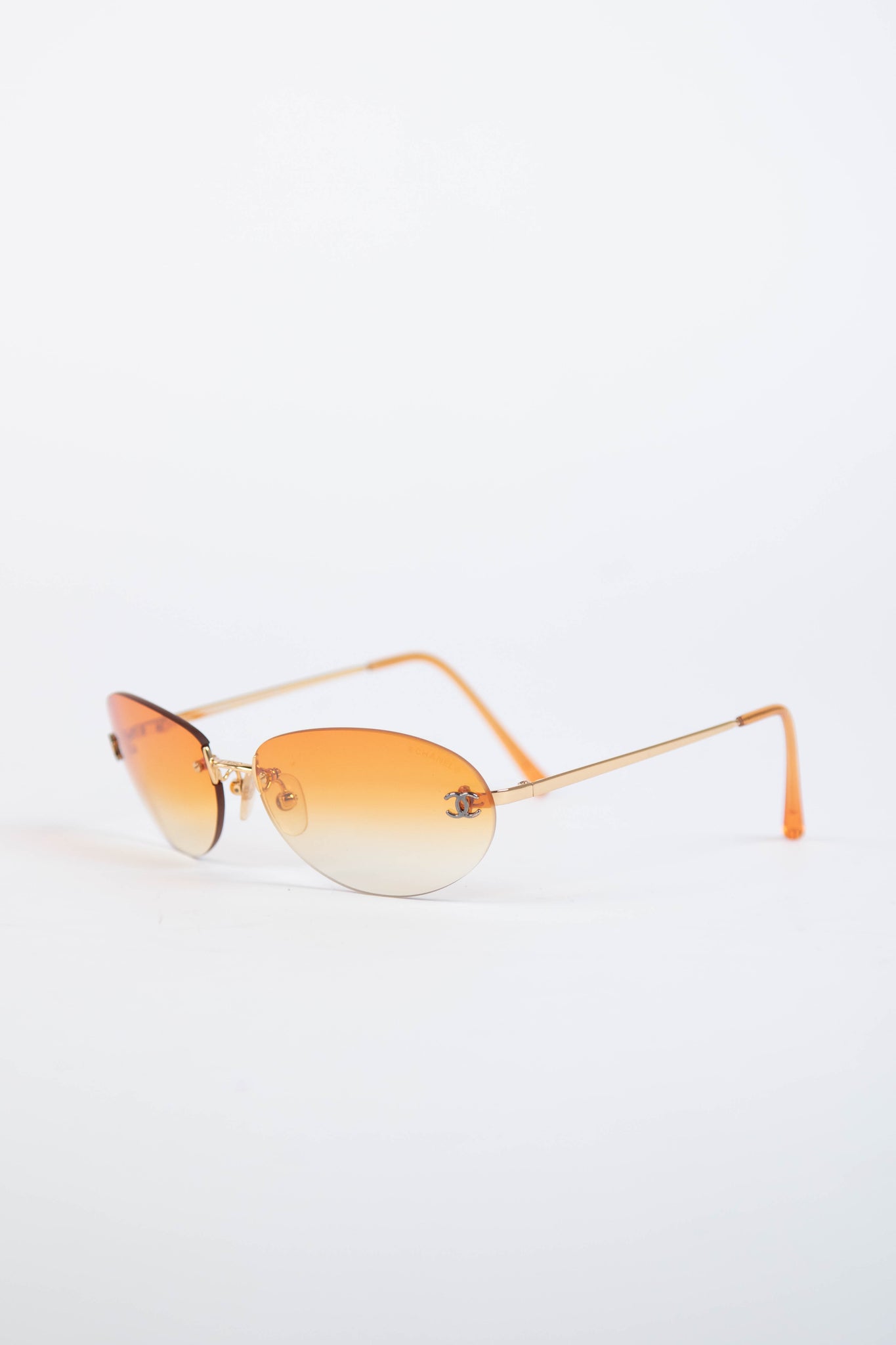 2000s Chanel Orange Gradient Oval CC Sunglasses