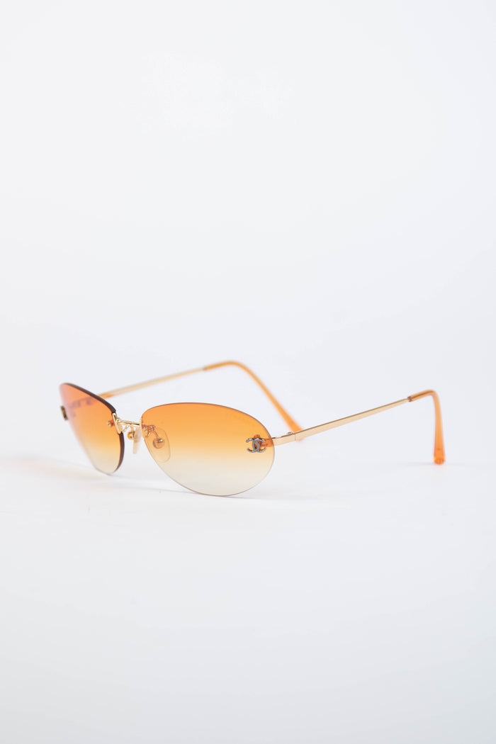 2000s Chanel Orange Gradient Oval CC Sunglasses