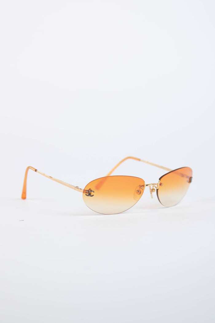 2000s Chanel Orange Gradient Oval CC Sunglasses
