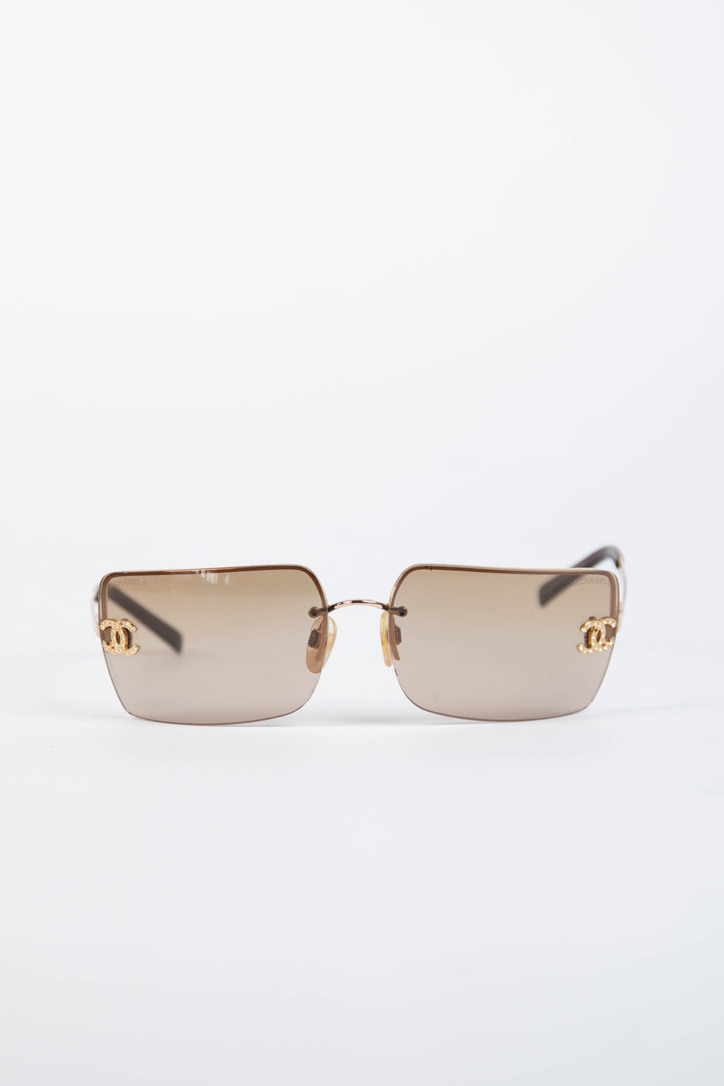 2000s Chanel Brown Diamante CC Rectangular Sunglasses