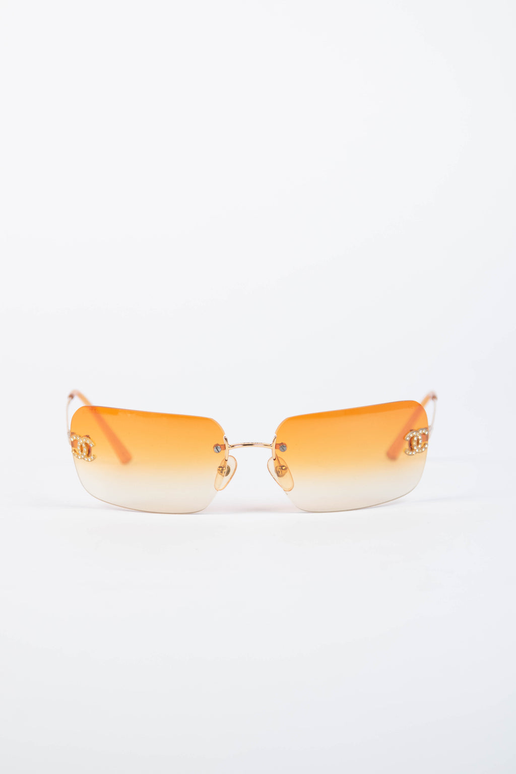 2000s Chanel Gold Gradient Diamanté Rectangular Sunglasses
