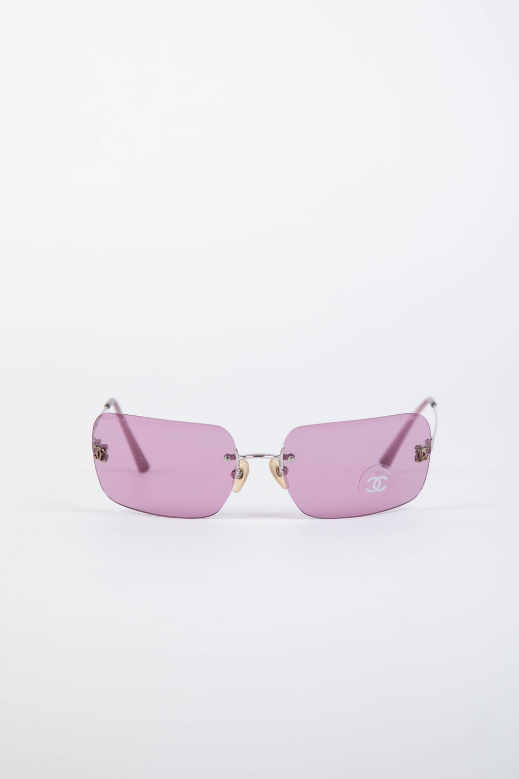 2000s Chanel Pink CC Rectangular Sunglasses