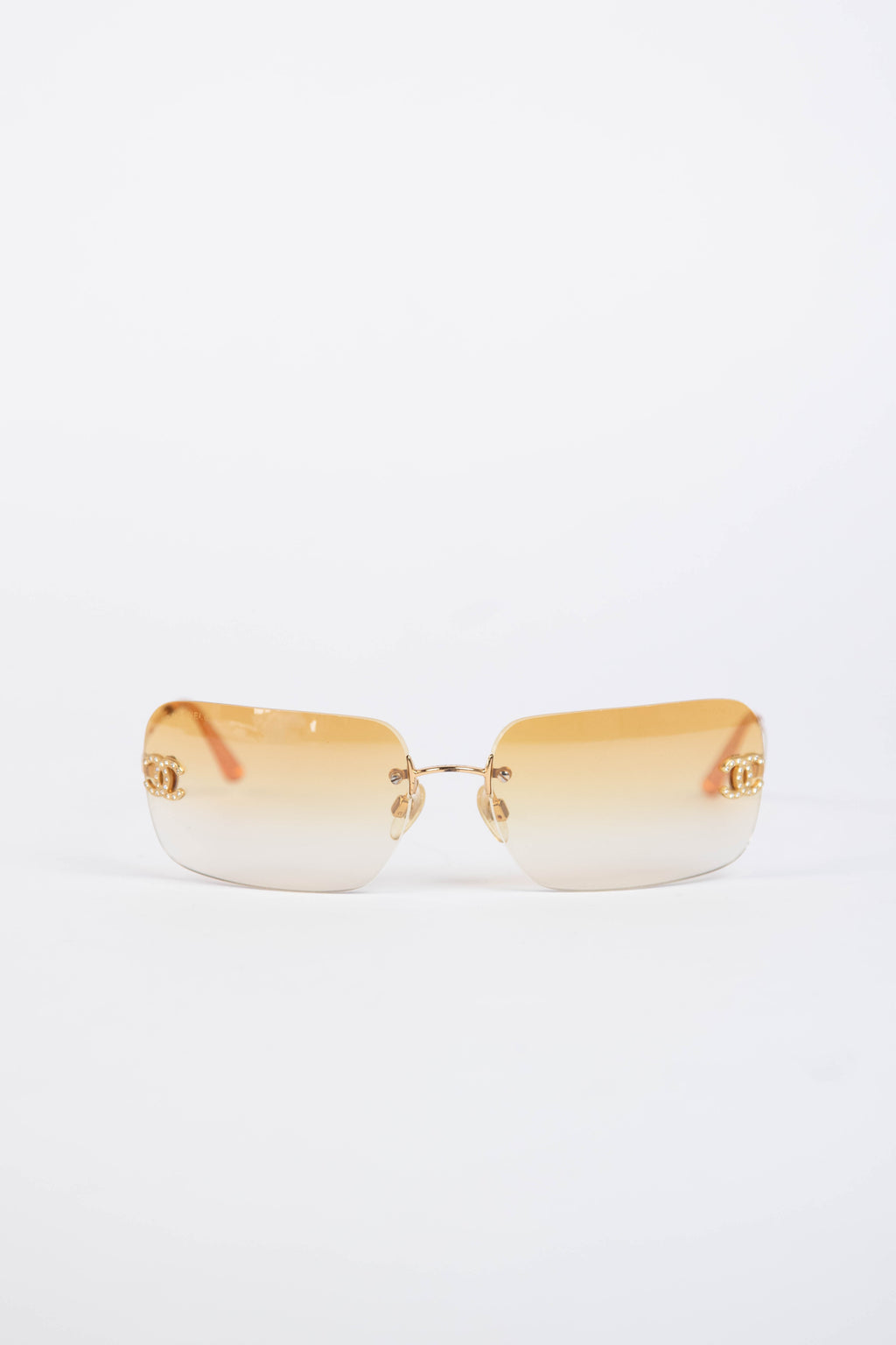 2000s Chanel Gold Gradient Diamanté Rectangular Sunglasses