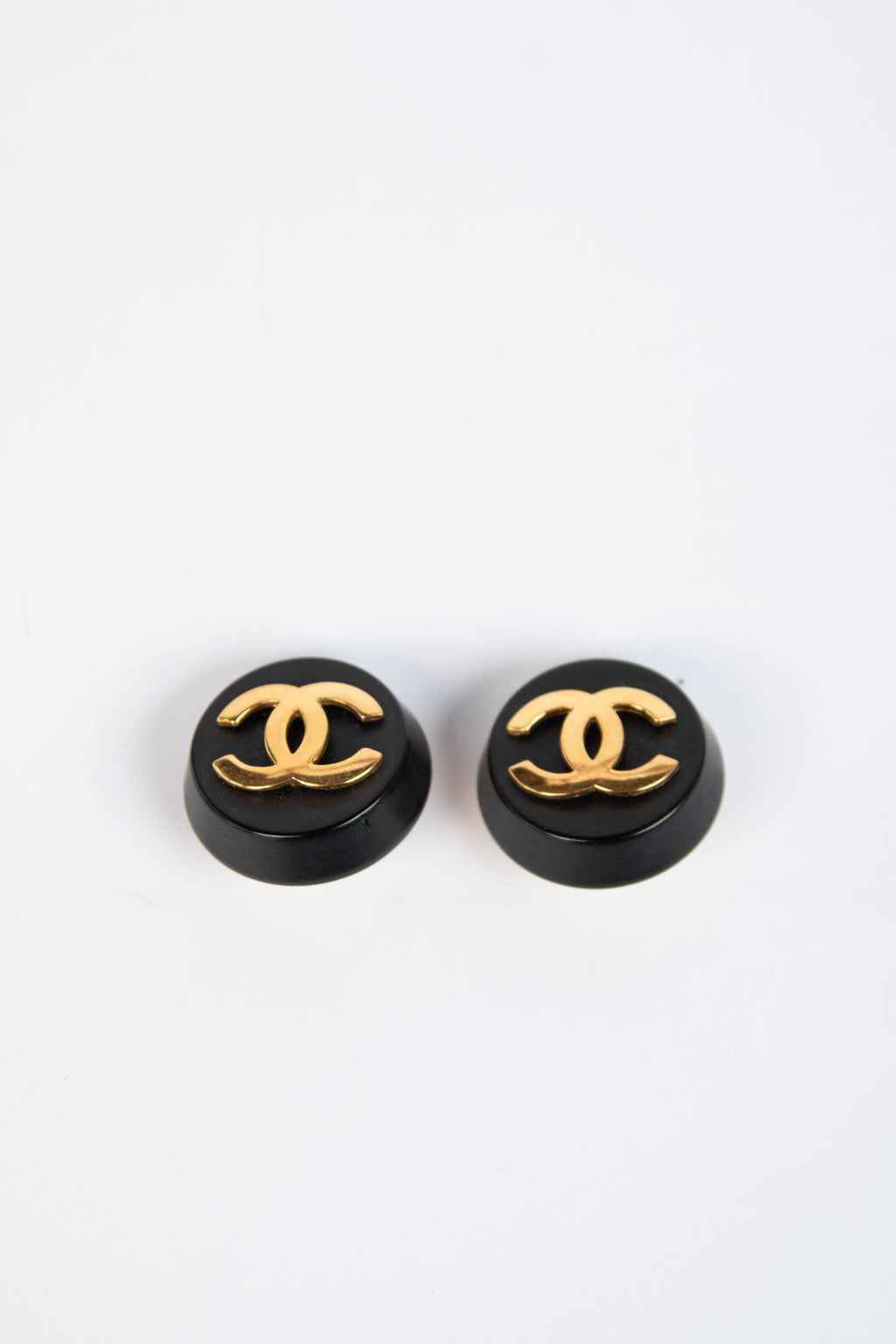 Vintage Chanel Black & Gold Round CC Earrings