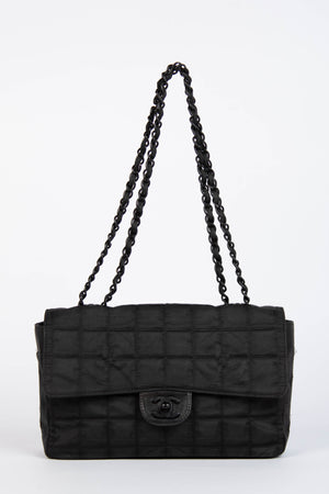 2000s Chanel Black Travel Line Single Flap Shoulder Bag