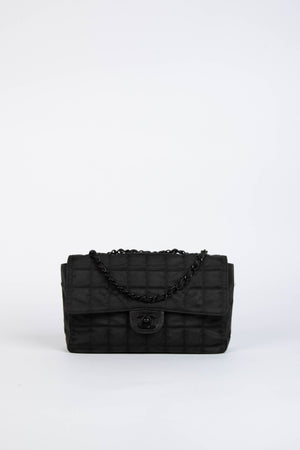 2000s Chanel Black Travel Line Single Flap Shoulder Bag
