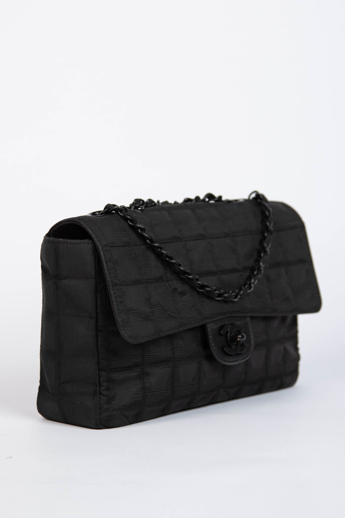 2000s Chanel Black Travel Line Single Flap Shoulder Bag