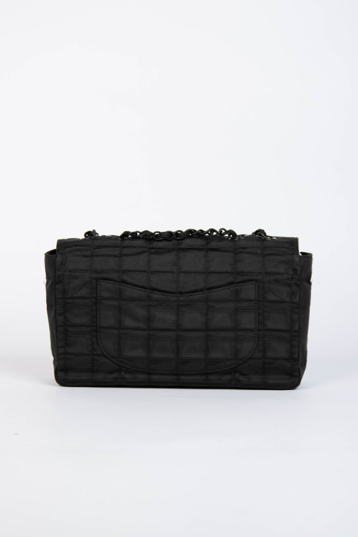 2000s Chanel Black Travel Line Single Flap Shoulder Bag