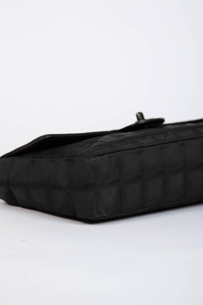 2000s Chanel Black Travel Line Single Flap Shoulder Bag