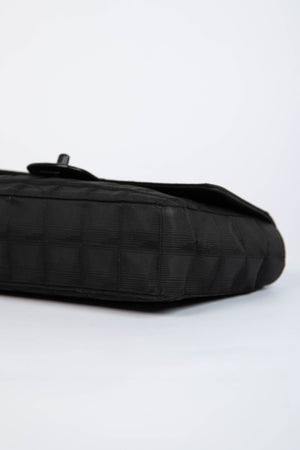 2000s Chanel Black Travel Line Single Flap Shoulder Bag