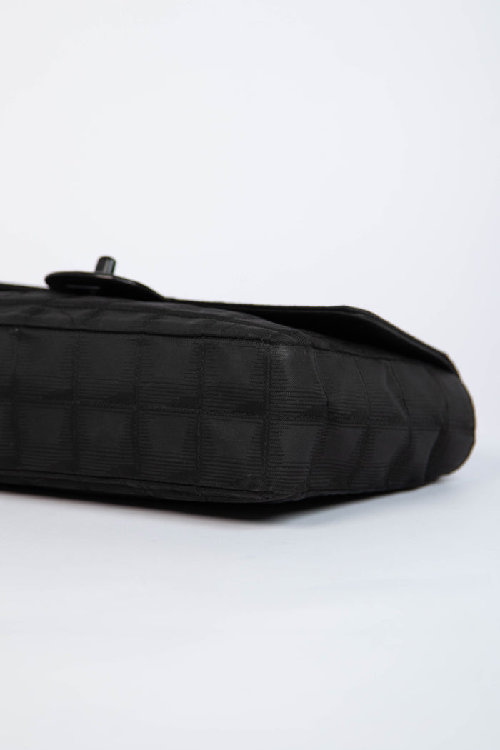 2000s Chanel Black Travel Line Single Flap Shoulder Bag