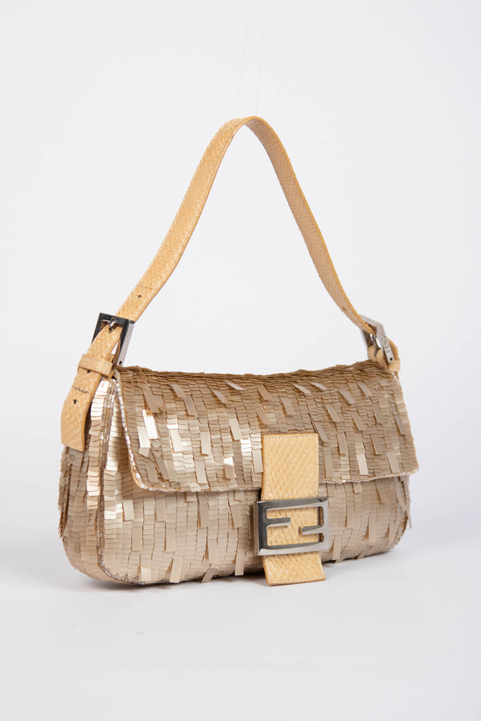 RARE Vintage Fendi Champagne Sequin Baguette Shoulder Bag