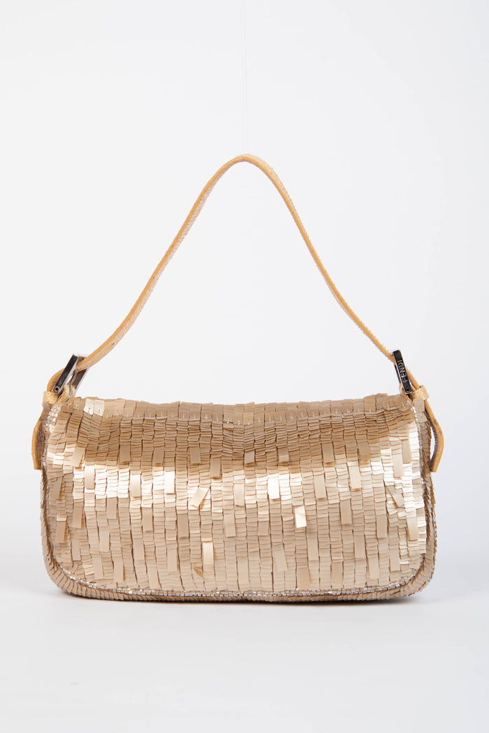 RARE Vintage Fendi Champagne Sequin Baguette Shoulder Bag