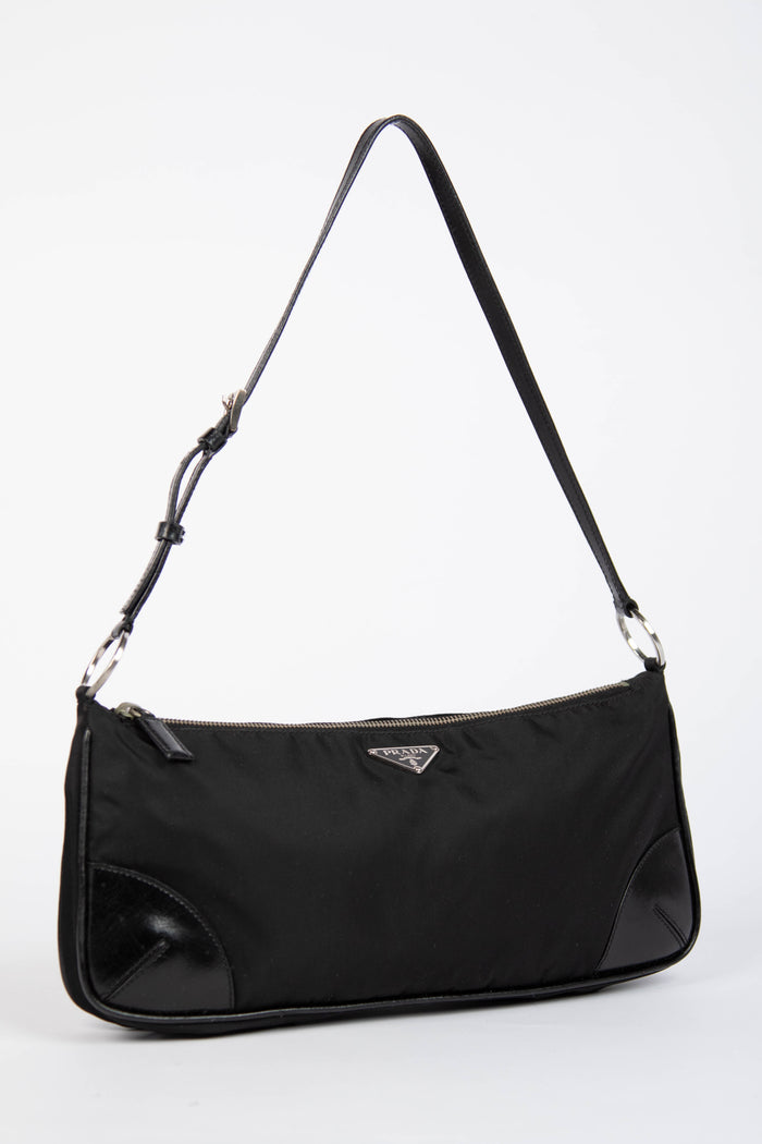 2000s Prada Black Nylon Shoulder Bag