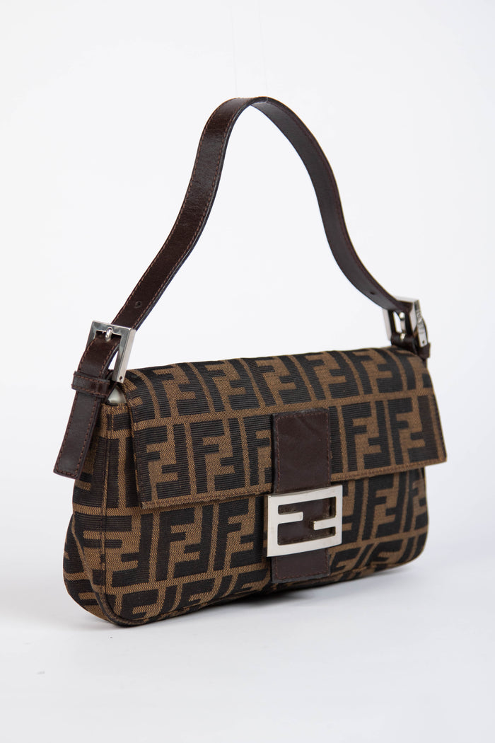 90s Fendi Zucca Baguette Monogram Shoulder Bag SHW