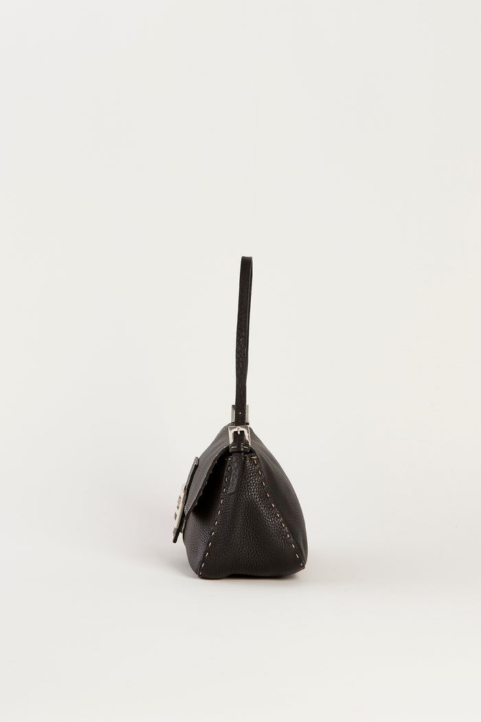 Vintage Fendi Selleria Black Leather Small Shoulder Bag