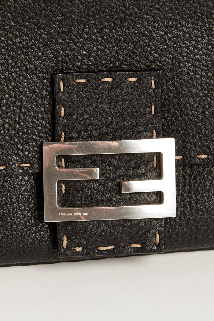Vintage Fendi Selleria Black Leather Small Shoulder Bag