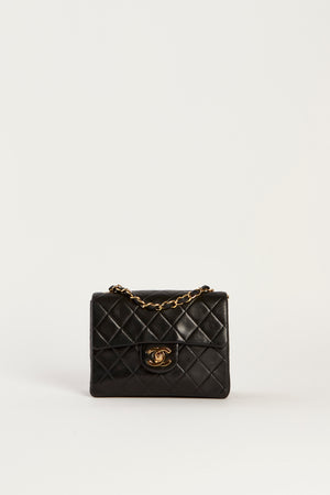 90s Chanel Black Lambskin Mini Square Bag with 24K GHW