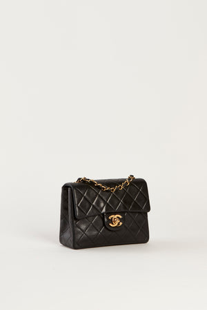 90s Chanel Black Lambskin Mini Square Bag with 24K GHW