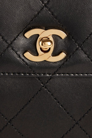 2000s Chanel Black Lambskin Leather Shoulder Bag with GHW