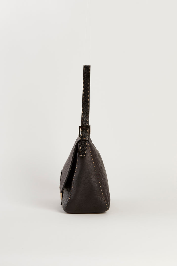 Vintage Fendi Selleria Black Leather Mamma Shoulder Bag