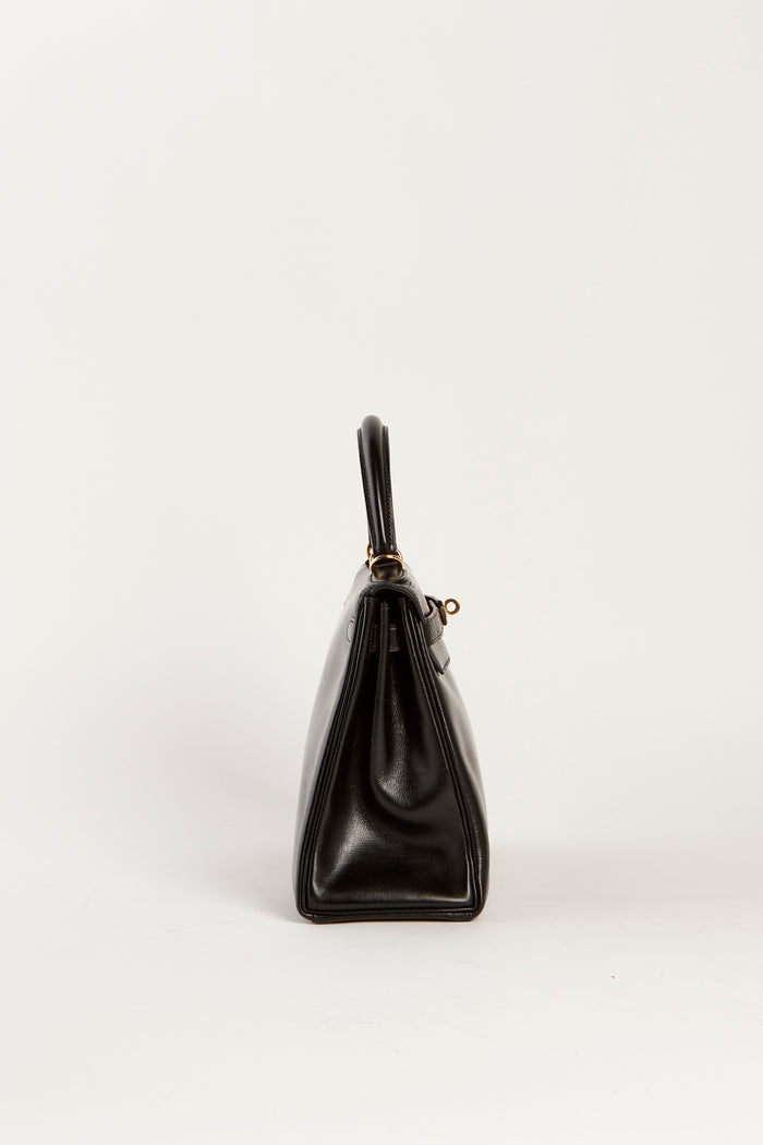 Vintage Hermès Kelly 28cm Black Box Calf Handbag GHW