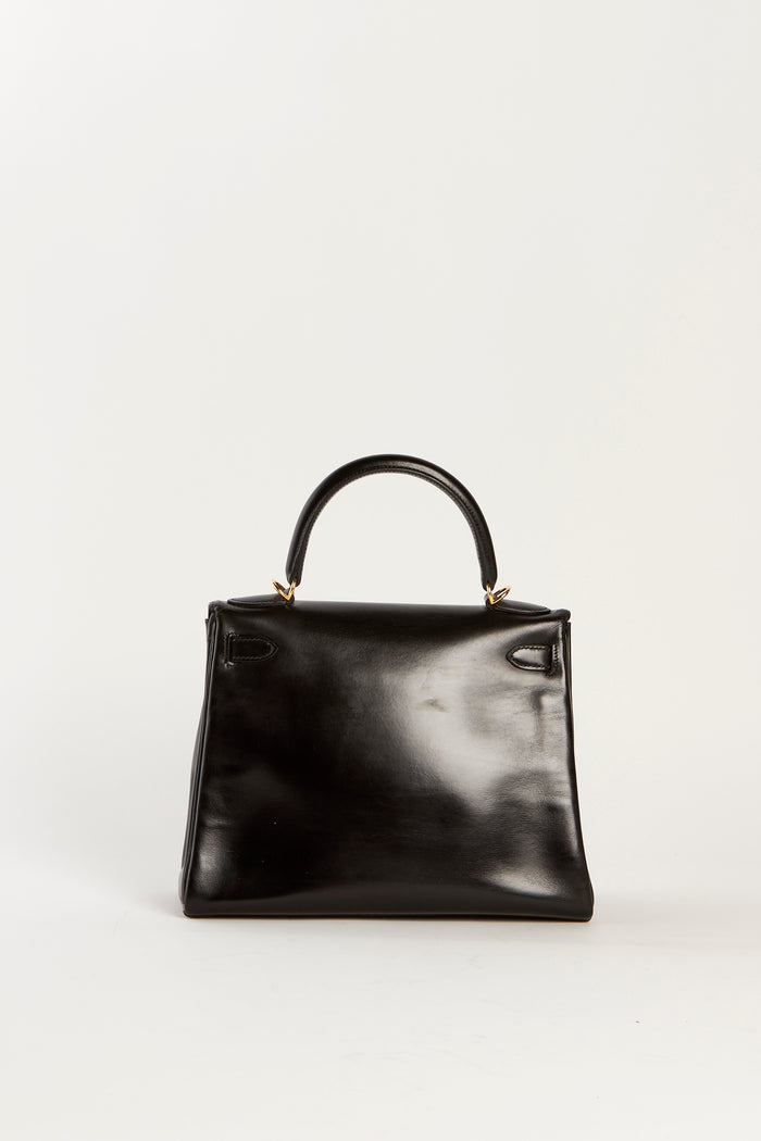 Vintage Hermès Kelly 28cm Black Box Calf Handbag GHW