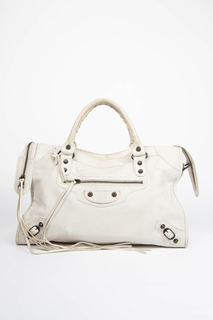 2000s Balenciaga White Leather City Bag